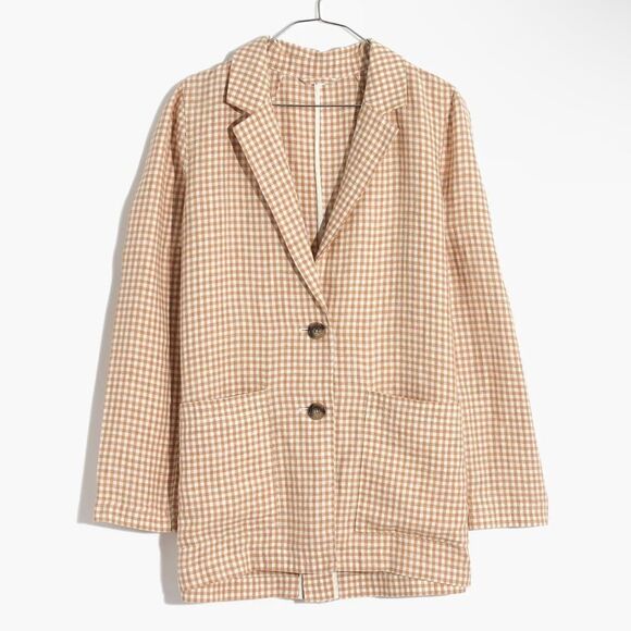 MADEWELL Linen Dorset Blazer in Gingham Check Plaid Women’s Size Small - Picture 4 of 9